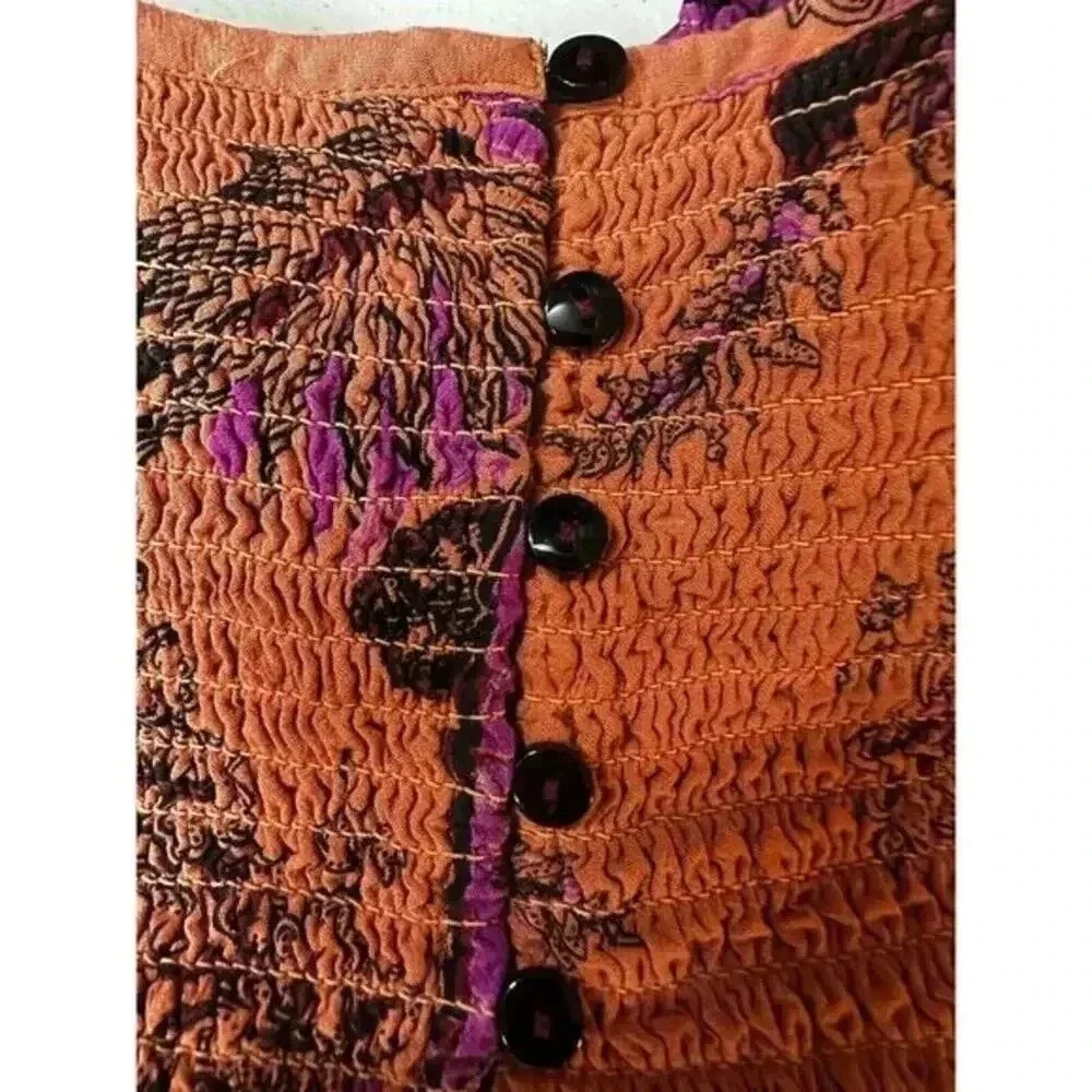 Cottagecore Prairie Floral Midi Dress Smocked Bodice Open Back Anthropologie XS - Picture 9 of 16